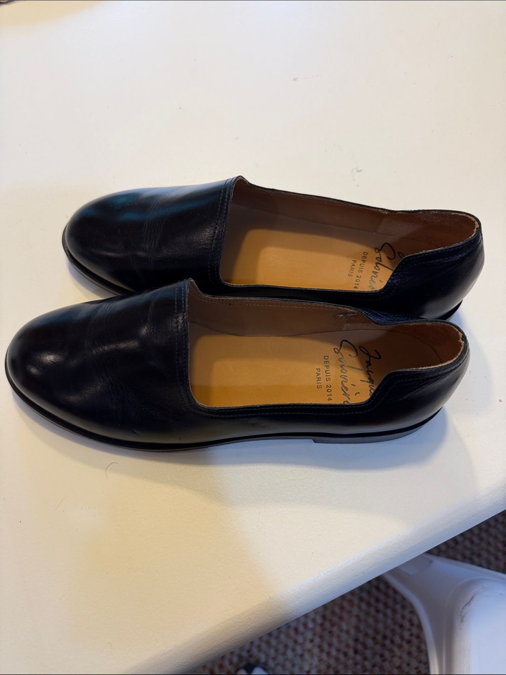 Jacques Soloviere Todd Snyder Black Leather Slip-On Loafers Sz 42.5(9.5).  Tub4